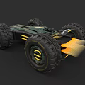 Futuristic Off Road Vehicle With Large Tires Green Black Body And Yellow Accents