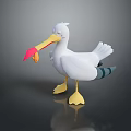 3D Seagull with White Body Yellow Beak Red Object in Mouth Yellow Feet Blue Wings
