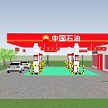 PetroChina Gas Station Featuring Red Roof Fuel Dispensers And Vehicles
