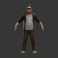 Stylish 3D Male Character Wearing Leather Jacket Sunglasses And White Shoes On Dark Background