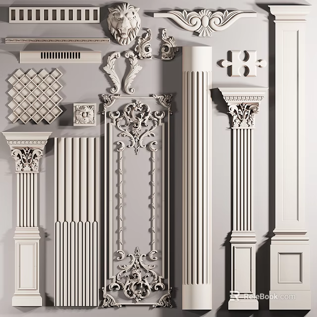 Exquisite Carvings With Columns And Wall Decorations 3d model 