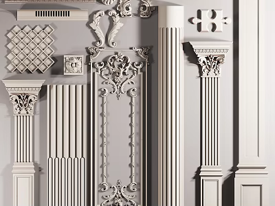 Exquisite Carvings With Columns And Wall Decorations 3d model