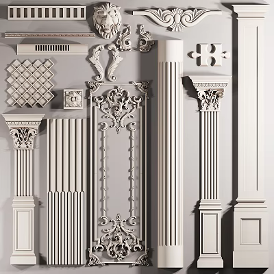 Exquisite Carvings With Columns And Wall Decorations 3d model
