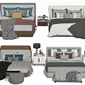Various Double Bed Designs With Decorative Pillows Cozy Blankets And Bedside Tables 3d model