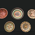 Colorful Ceramic Plates With Various Decorative Floral And Bird Patterns 3d model