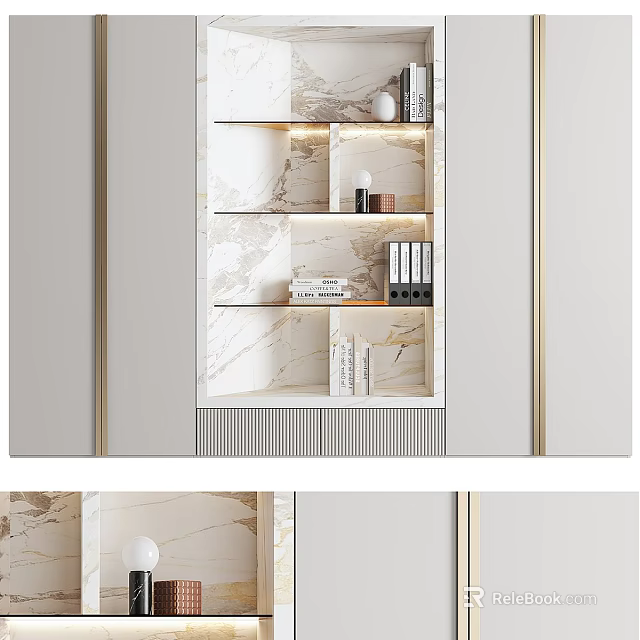 Elegant Modern Wardrobe Design With Marble Open Shelves And Wooden Cabinets 3d model 
