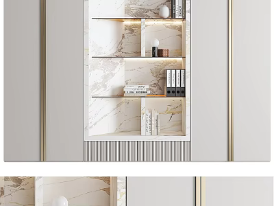 Elegant Modern Wardrobe Design With Marble Open Shelves And Wooden Cabinets 3d model