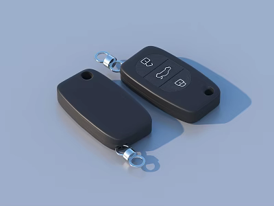 Two Black Remote Key Fobs with Metal Rings and Buttons as Living Essentials 3d model