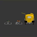 Yellow Food Truck With Outdoor Picnic Tables And Assorted Food Drinks