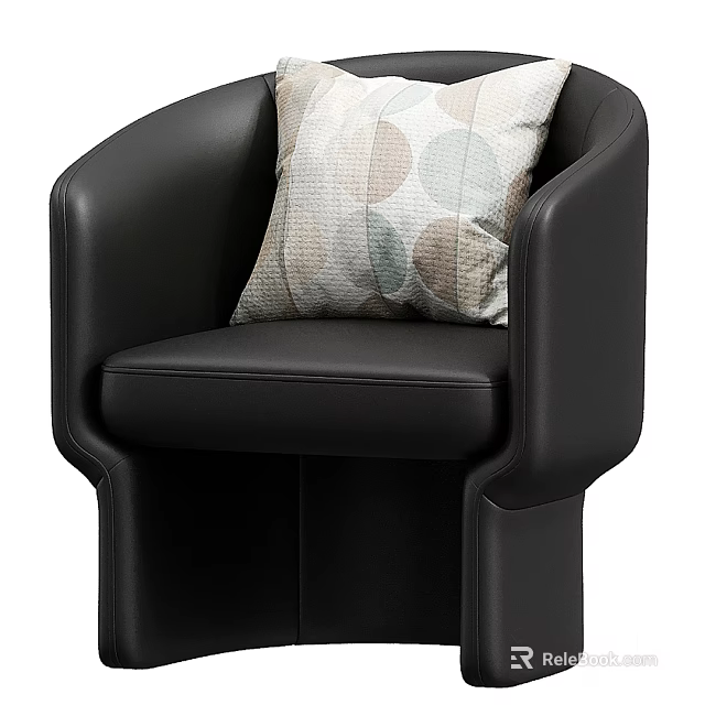 Black Leather Single Sofa With Modern Design And Circular Patterned Cushion 3d model