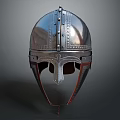 Shiny Metal Helmet With Decorative Rivets And Classic Face Guard Structure