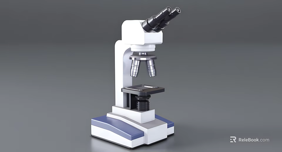 Binocular Medical Microscope With White Body And Blue Base For Laboratory Use 3d model 