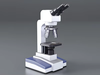 Binocular Medical Microscope With White Body And Blue Base For Laboratory Use 3d model