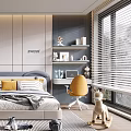 Modern Kids Room Interior With Bed Bookshelf Desk Chair Toys And Cozy Rug Decor