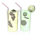 Refreshing Yellow Green Drinks in Tall Glasses with Straws Lemon Slices and Mint Leaves