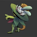 Frog Like Creature Character With Mushroom Hat Leafy Body And Wooden Staff