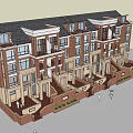 Modern Red Brick Townhouse Complex With Light Walls Multiple Windows And Staircase Entrances 3d model