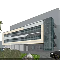 Modern Multi Storey Office Building With Glass Facade Green Trees And Landscaped Lawn