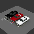 Black red and white model cars parked side by side on gray surface 3d model