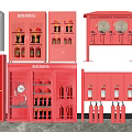 Fire Fighting Equipment With Fire Cabinets Extinguishers Helmets Axes And Hose Reels In Indoor Area