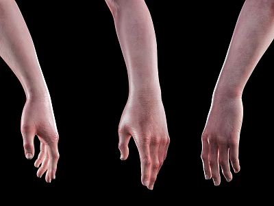 Male Arms And Hands In Different Poses Against Black Background 3d model