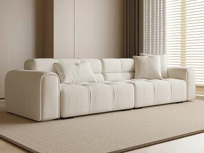 Modern Beige Sectional Sofa In Living Room With Plush Cushions And Soft Rug 3d model