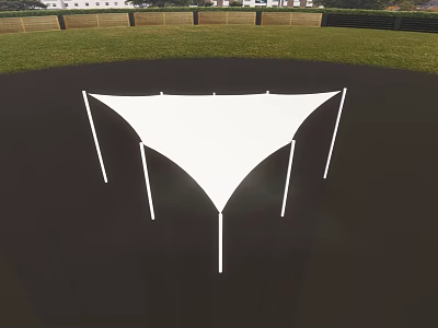 Garden Landscape Featuring White Tensile Membrane Structure On Black Ground With Green Grass And Fence 3d model