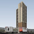 Modern Commercial Complex With High Rise Tower Glass Facade And Shopping Mall