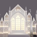 Grand White Gothic Architecture With Spires Arched Windows And Illuminated Design 3d model