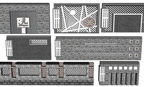 New Chinese Style Landscape Wall Country Characteristic Green Brick Tile Landscape Wall Characteristic Landscape Wall 3d model