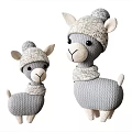 Gray Knitted Llama Stuffed Toys With Hats And Scarves In Different Sizes