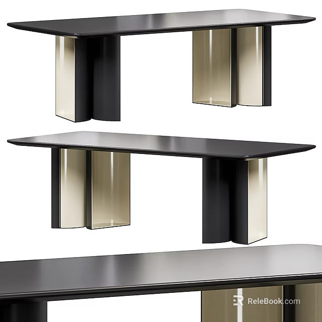Elegant Modern Dining Table With Black Glossy Tabletop And Metallic Support Legs Design 3d model 