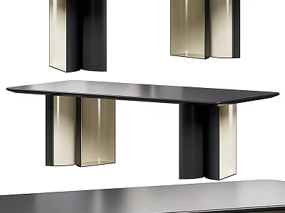 Elegant Modern Dining Table With Black Glossy Tabletop And Metallic Support Legs Design 3d model
