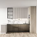 Sleek Modern Kitchen Interior With Wooden Cabinets Marble Countertop And Oven Appliances