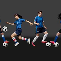 Women Soccer Players In Blue Uniforms Kicking And Controlling Soccer Balls