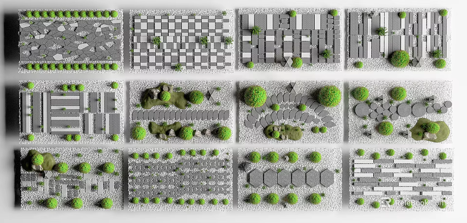 Garden Path Paving Showcasing Various Design Patterns with Green Plants and Layout Ideas 3d model