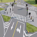Road Infrastructure Design Featuring Intersection With Traffic Lanes Zebra Crossings And Greenery 3d model