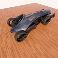 Futuristic Concept Car Top View With Streamlined Body And Large Wheels On Wooden Floor