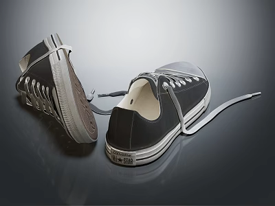 Black Classic Canvas Casual Shoes With White Laces And White Sole Design 3d model