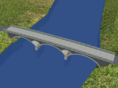 Scenic Stone Arch Bridge Over Blue River With Green Grass Banks 3d model
