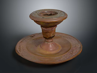 Brown Ceramic Candle Holder With Textured Carved Base And Two Tiered Structure For Home Decor 3d model