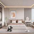Modern Bedroom Interior With Comfortable Bed Artwork And Wardrobe Dressing Table Window Bench And Rug 3d model