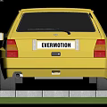Yellow Lancia Cars Parked In Parking Lot With People Walking Nearby