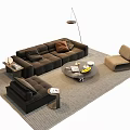 Modern Dark Sofa and Coffee Table Set with Round Table and Accent Chair 3d model