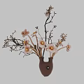 Unique Brown Vase With Pink Flowers And Decorative Twigs For Home Decor