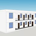 White Two Story Modern Office Building With Multiple Windows And Balcony 3d model