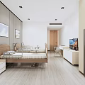Modern Bedroom Interior With Bedside Table TV Desk Chair And Paintings