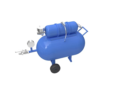 Blue Mobile Air Compressor With Twin Tanks Wheels And Pressure Gauge 3d model