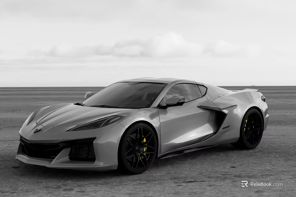 Silver Sports Car With Sleek Aerodynamic Design And Black Wheels On Open Landscape 3d model 