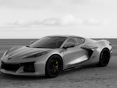 Silver Sports Car With Sleek Aerodynamic Design And Black Wheels On Open Landscape 3d model